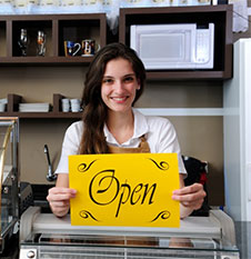 Small Business Owner Holding Open Sign